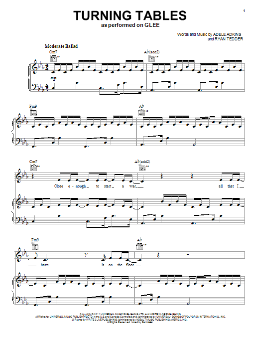 Glee Cast Turning Tables sheet music notes and chords arranged for Piano, Vocal & Guitar Chords (Right-Hand Melody)