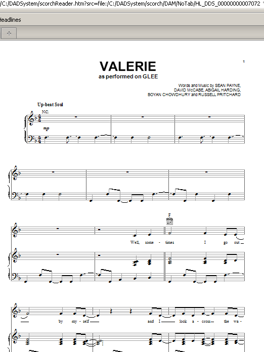 Glee Cast Valerie sheet music notes and chords arranged for Piano, Vocal & Guitar Chords
