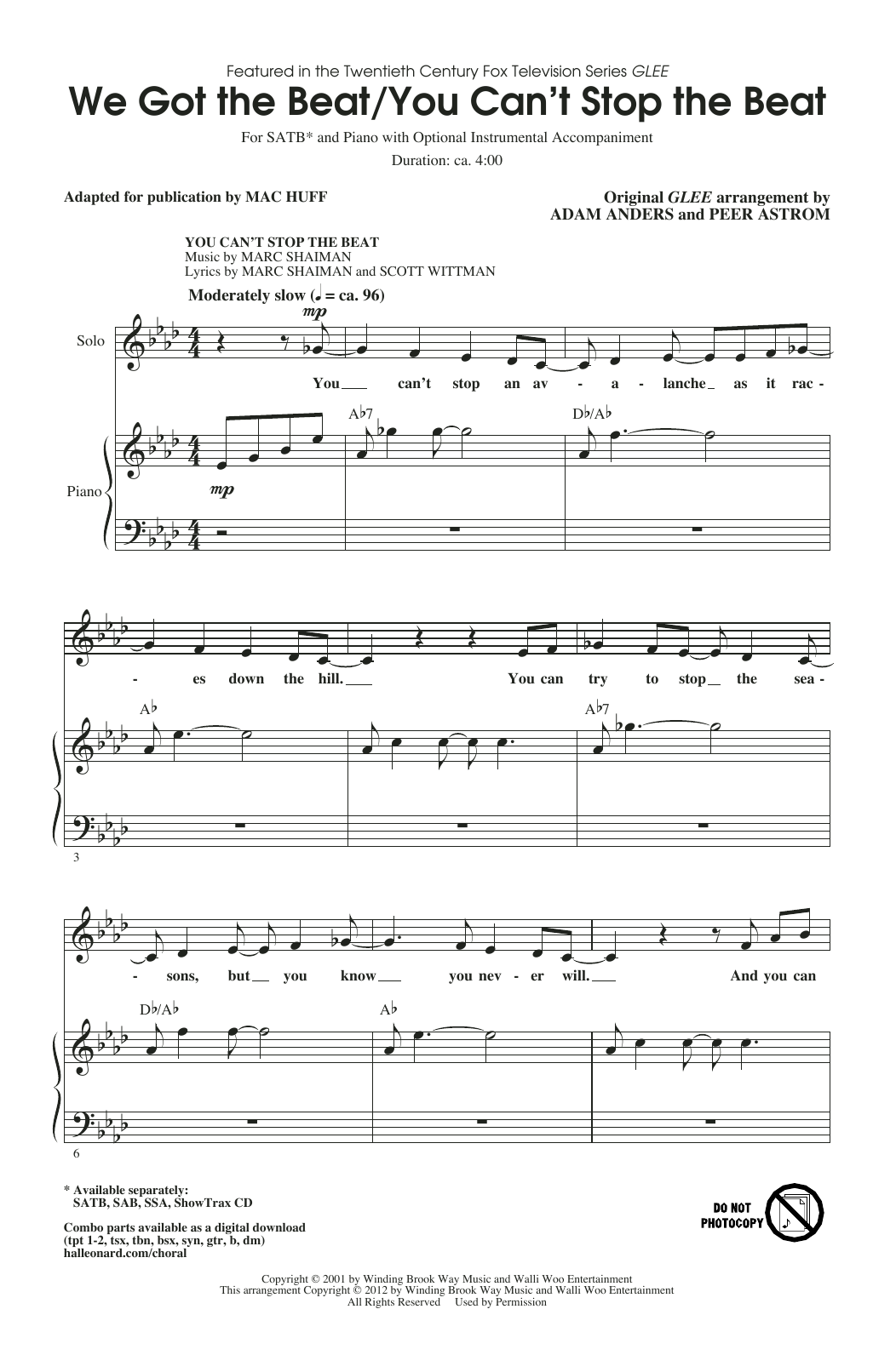 Glee Cast We Got The Beat / You Can't Stop The Beat (ed. Mac Huff) sheet music notes and chords arranged for SAB Choir
