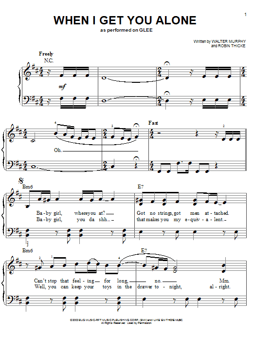 Glee Cast When I Get You Alone sheet music notes and chords arranged for Easy Piano