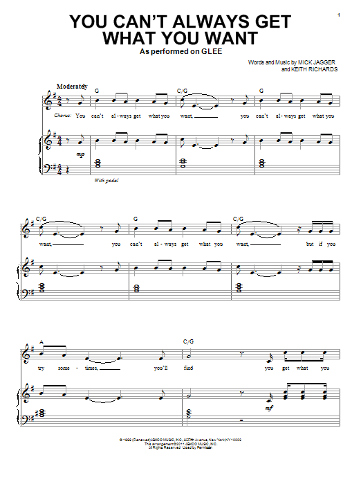Glee Cast You Can't Always Get What You Want sheet music notes and chords arranged for Piano & Vocal