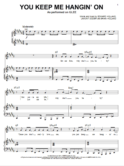 Glee Cast You Keep Me Hangin' On sheet music notes and chords arranged for 5-Finger Piano