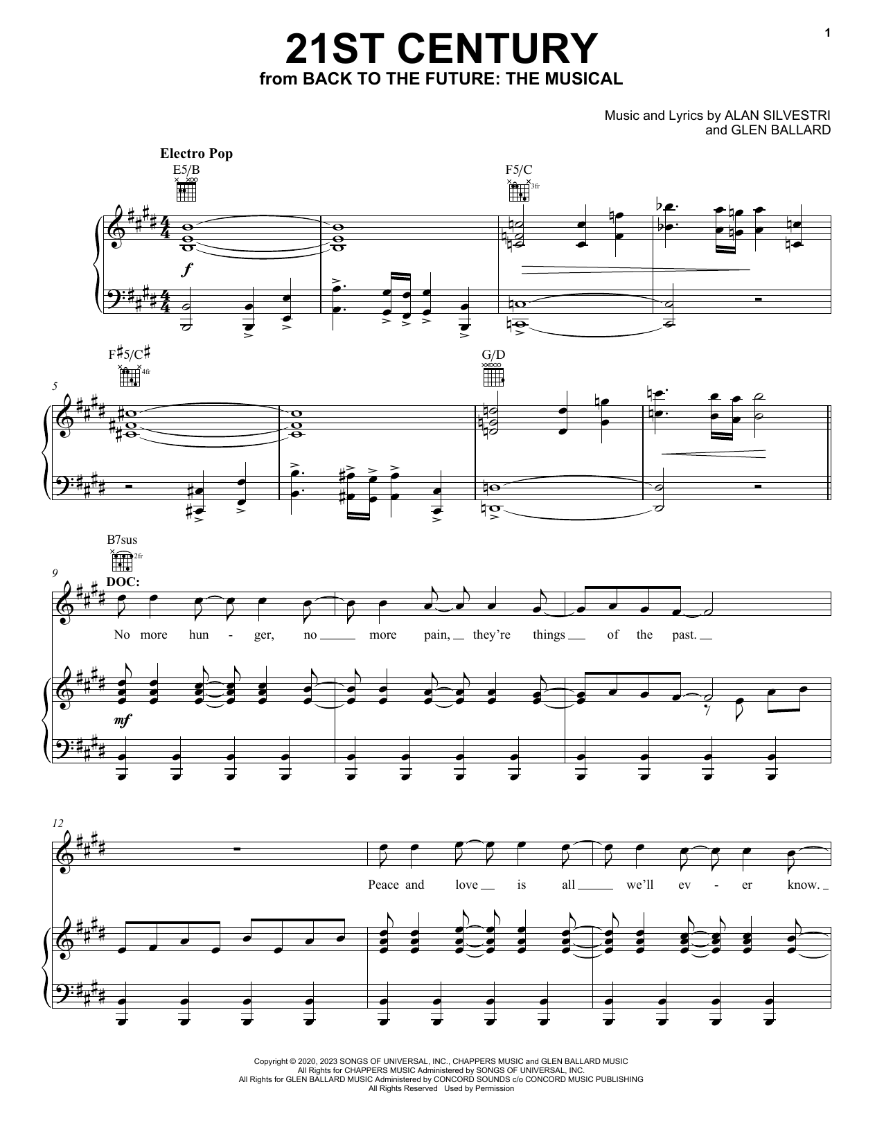 Glen Ballard and Alan Silvestri 21st Century (from Back To The Future: The Musical) sheet music notes and chords arranged for Piano, Vocal & Guitar Chords (Right-Hand Melody)
