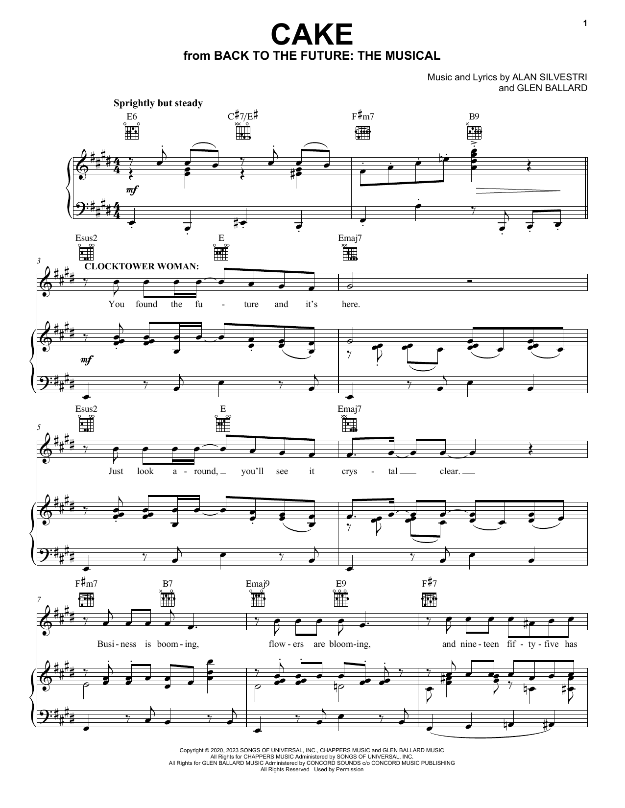 Glen Ballard and Alan Silvestri Cake (from Back To The Future: The Musical) sheet music notes and chords arranged for Piano, Vocal & Guitar Chords (Right-Hand Melody)