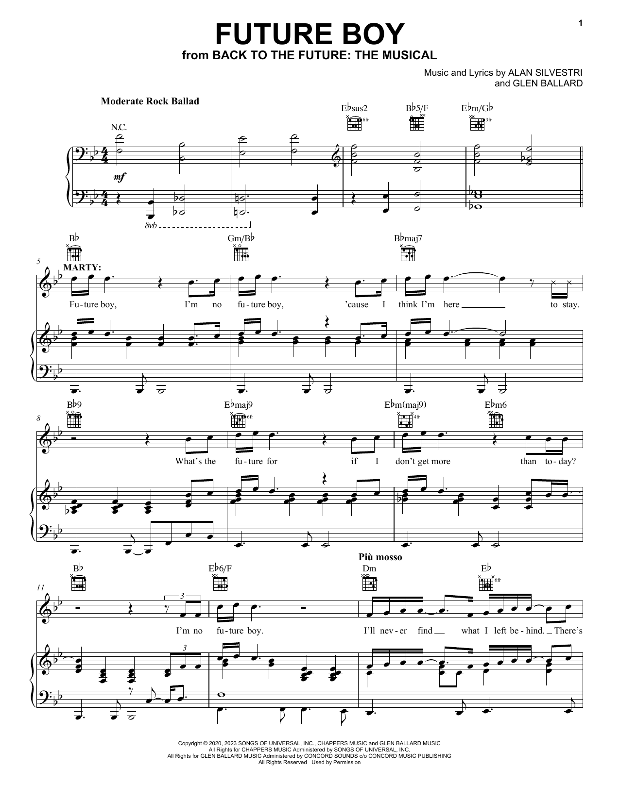 Glen Ballard and Alan Silvestri Future Boy (from Back To The Future: The Musical) sheet music notes and chords arranged for Piano, Vocal & Guitar Chords (Right-Hand Melody)