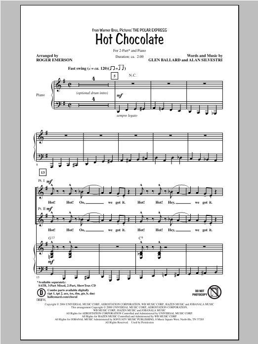 Glen Ballard and Alan Silvestri Hot Chocolate (from Polar Express) (arr. Roger Emerson) sheet music notes and chords arranged for 2-Part Choir