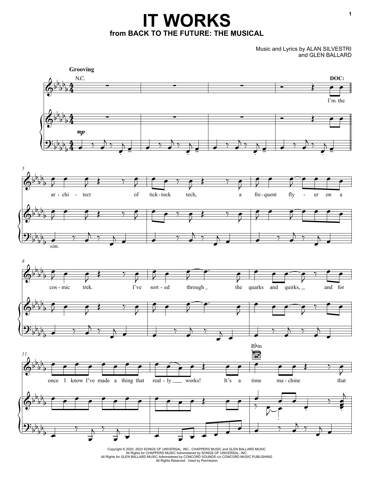 Glen Ballard and Alan Silvestri It Works (from Back To The Future: The Musical) sheet music notes and chords arranged for Piano, Vocal & Guitar Chords (Right-Hand Melody)