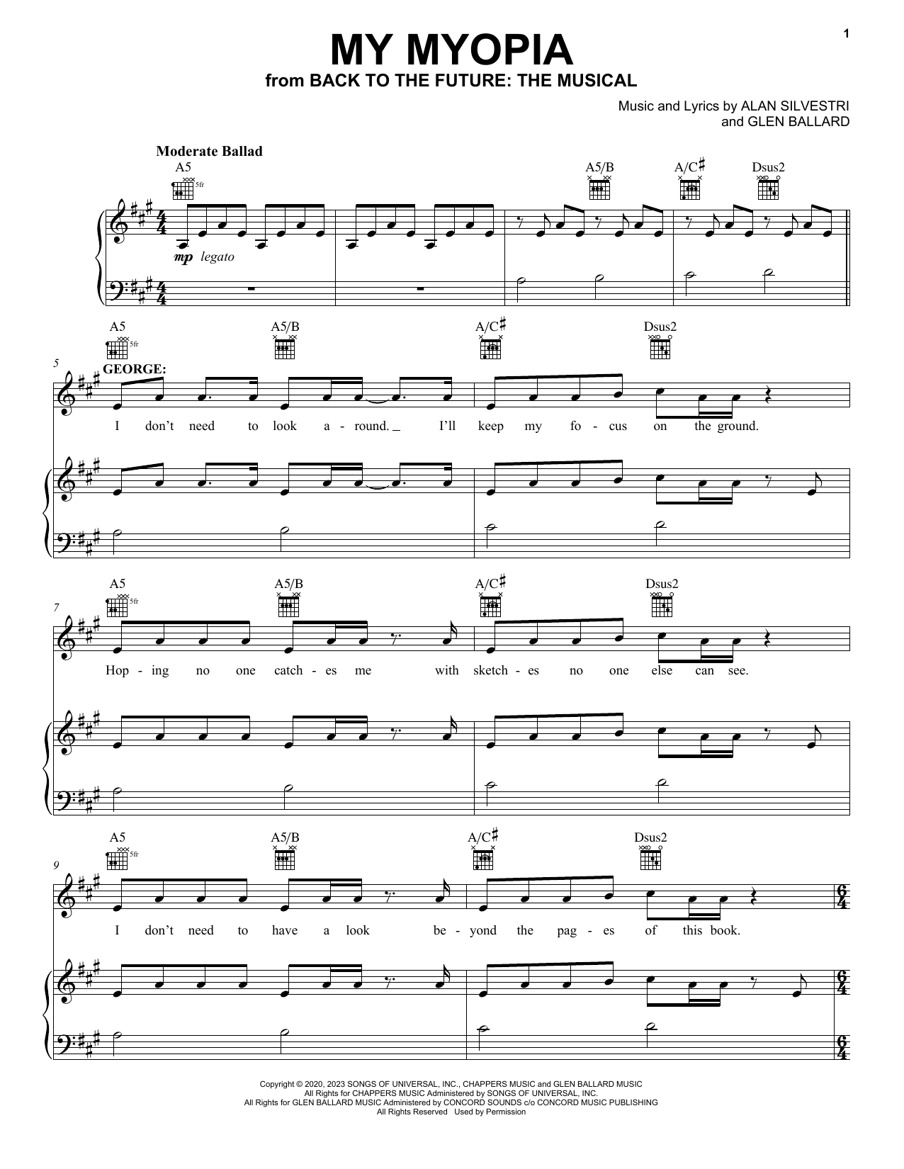 Glen Ballard and Alan Silvestri My Myopia (from Back To The Future: The Musical) sheet music notes and chords arranged for Piano, Vocal & Guitar Chords (Right-Hand Melody)