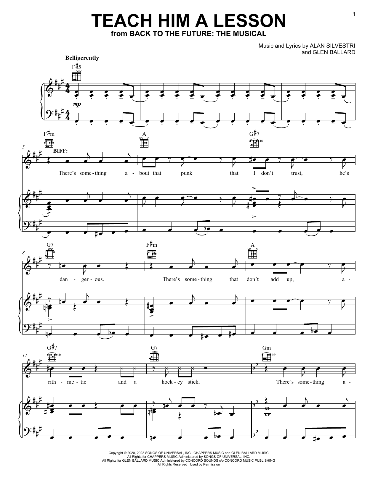 Glen Ballard and Alan Silvestri Teach Him A Lesson (from Back To The Future: The Musical) sheet music notes and chords arranged for Piano, Vocal & Guitar Chords (Right-Hand Melody)