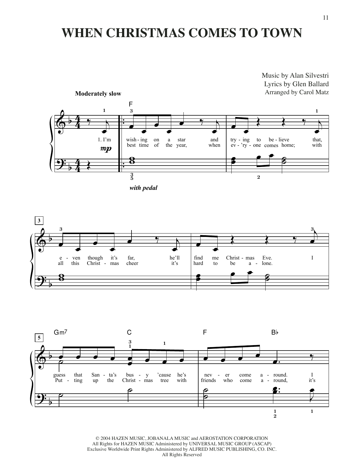 Glen Ballard and Alan Silvestri When Christmas Comes To Town (from The Polar Express) (arr. Carol Matz) sheet music notes and chords arranged for Big Note Piano