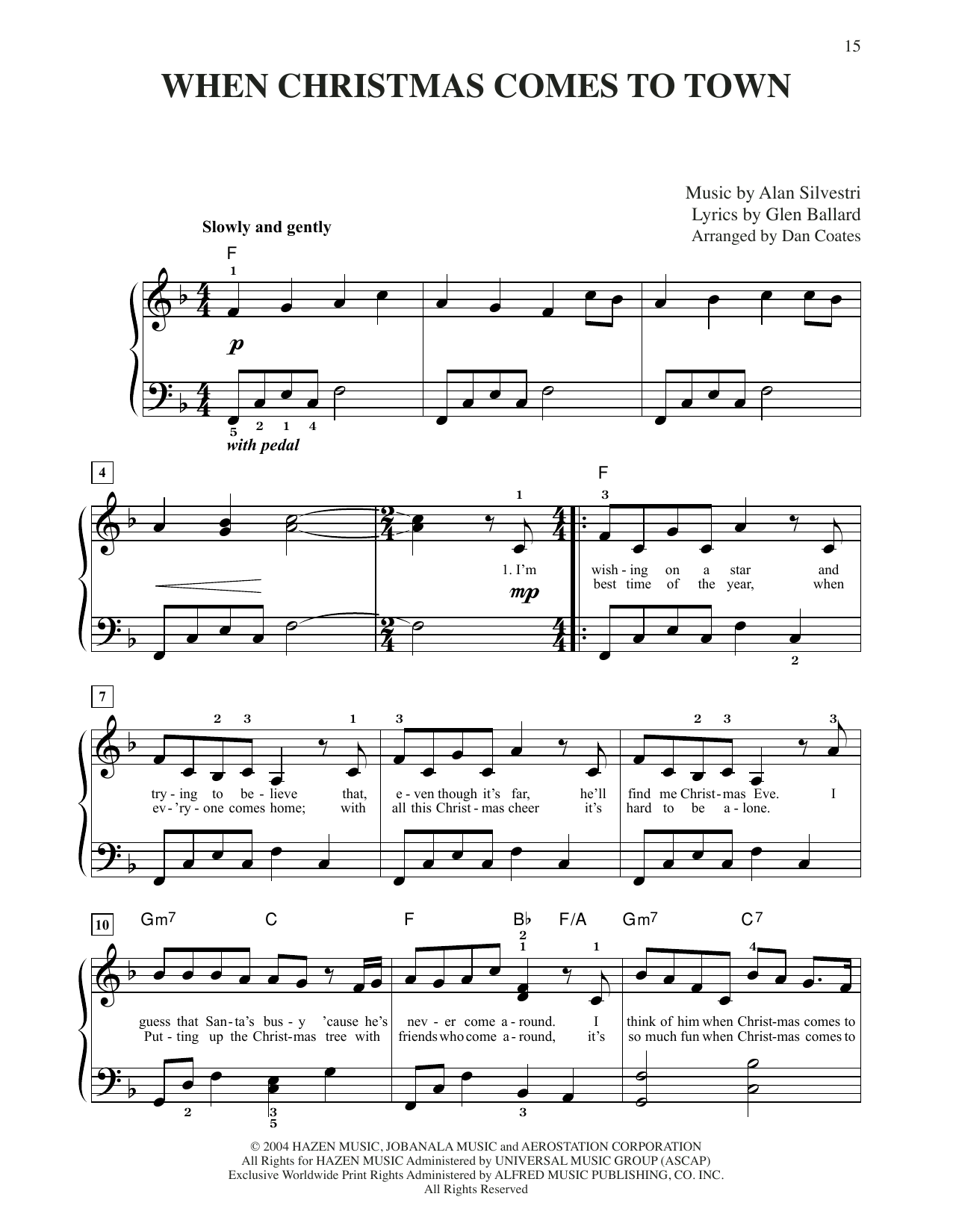 Glen Ballard and Alan Silvestri When Christmas Comes To Town (from The Polar Express) (arr. Dan Coates) sheet music notes and chords arranged for Easy Piano