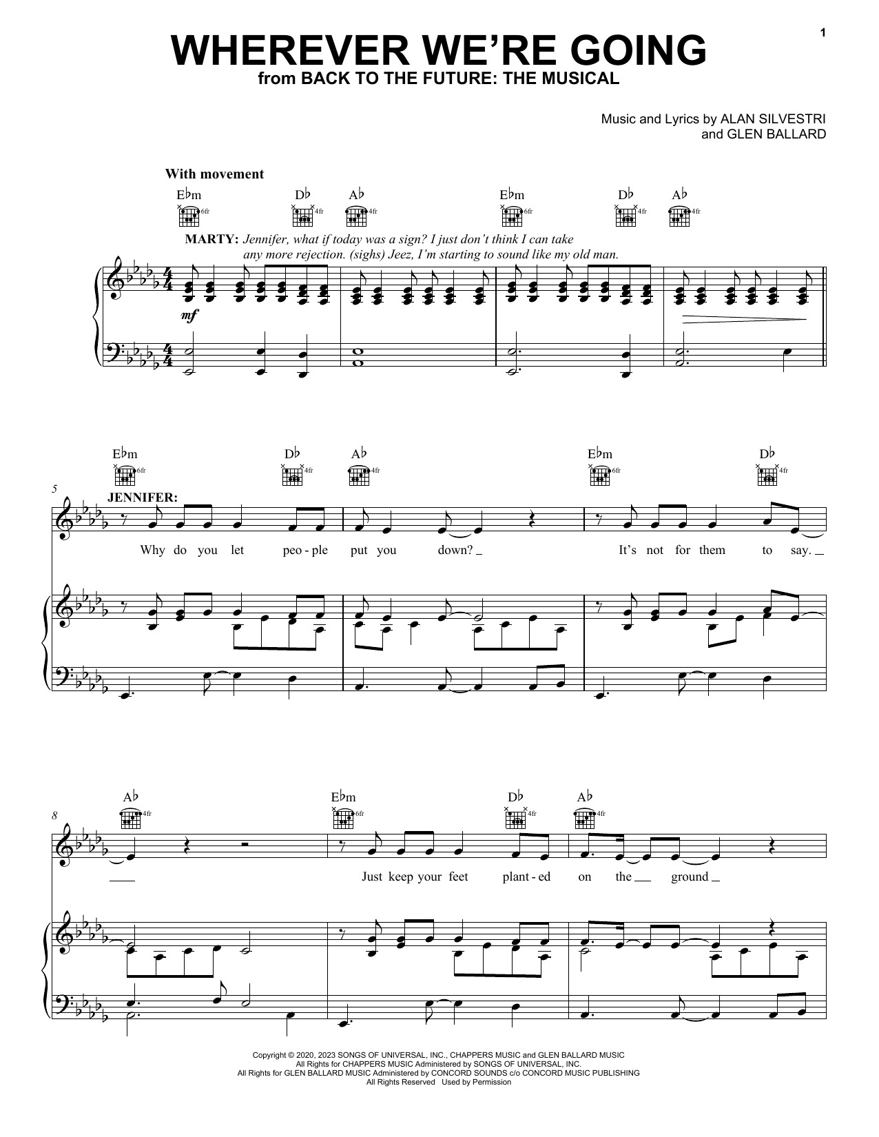 Glen Ballard and Alan Silvestri Wherever We're Going (from Back To The Future: The Musical) sheet music notes and chords arranged for Piano, Vocal & Guitar Chords (Right-Hand Melody)