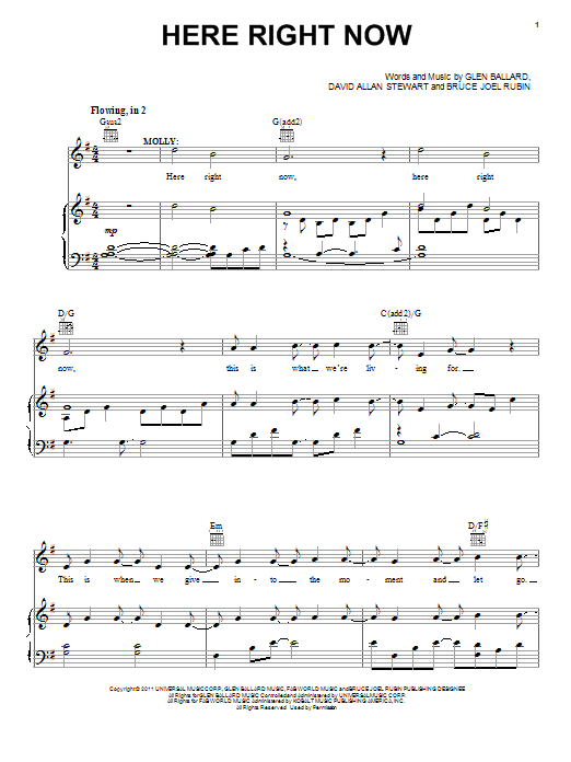 Glen Ballard Here Right Now sheet music notes and chords arranged for Vocal Duet
