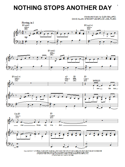 Glen Ballard Nothing Stops Another Day sheet music notes and chords arranged for Piano & Vocal