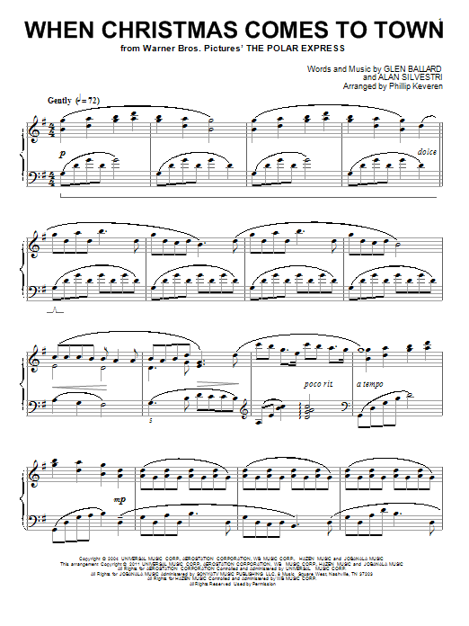 Glen Ballard When Christmas Comes To Town (arr. Phillip Keveren) sheet music notes and chords arranged for Piano Solo