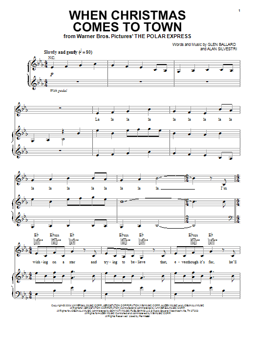 Glen Ballard When Christmas Comes To Town sheet music notes and chords arranged for Piano, Vocal & Guitar Chords (Right-Hand Melody)