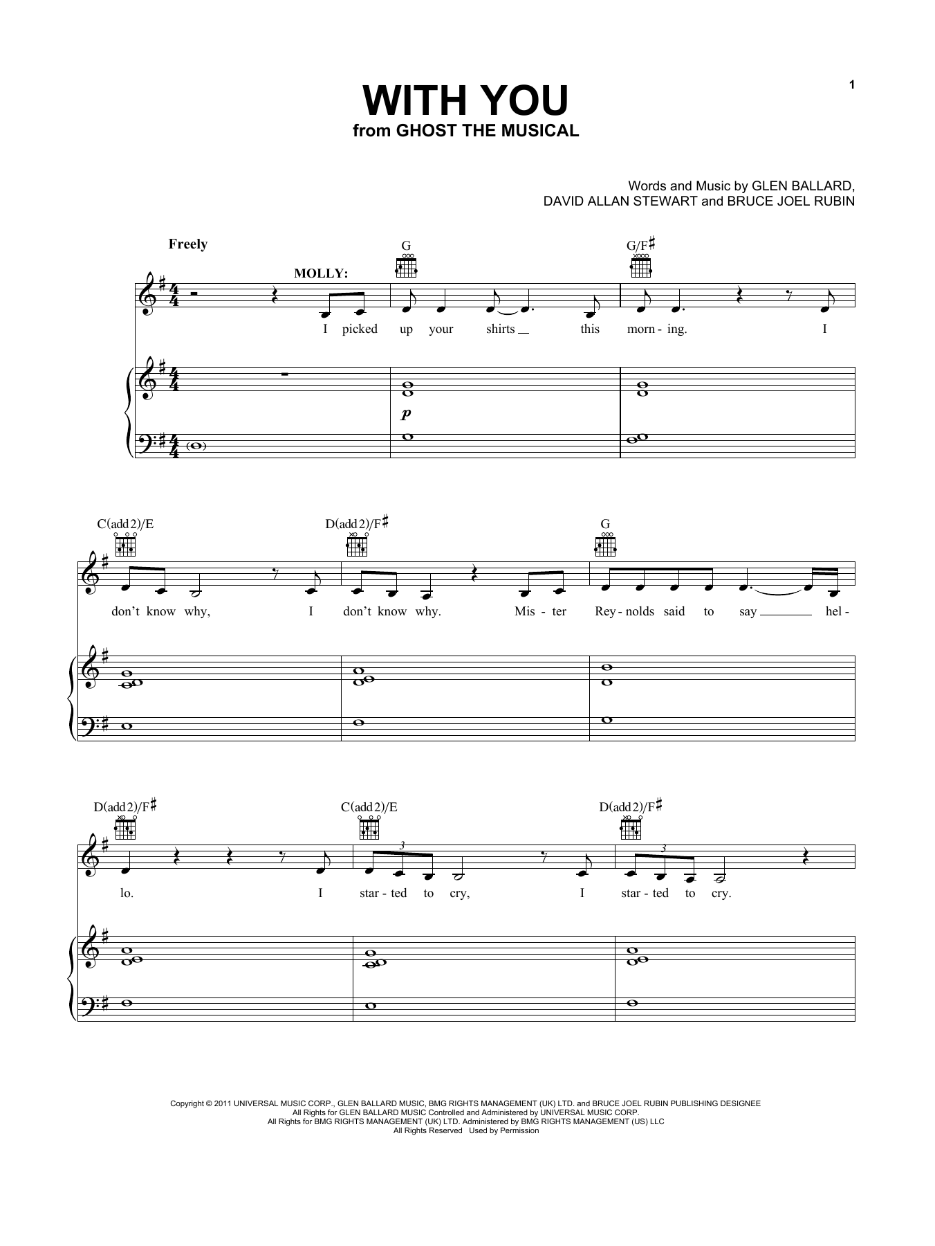 Glen Ballard With You (from Ghost - The Musical) sheet music notes and chords arranged for Vocal Pro + Piano/Guitar