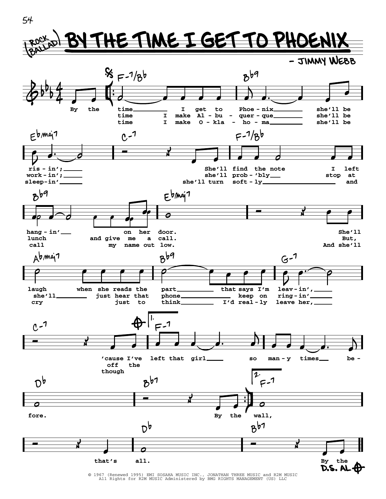 Glen Campbell By The Time I Get To Phoenix (High Voice) sheet music notes and chords arranged for Real Book – Melody, Lyrics & Chords