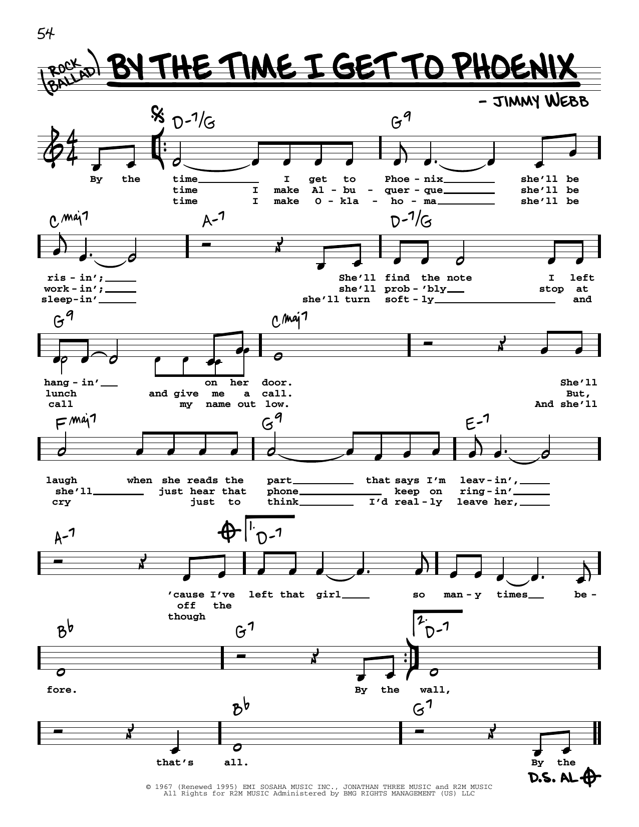 Glen Campbell By The Time I Get To Phoenix (Low Voice) sheet music notes and chords arranged for Real Book – Melody, Lyrics & Chords