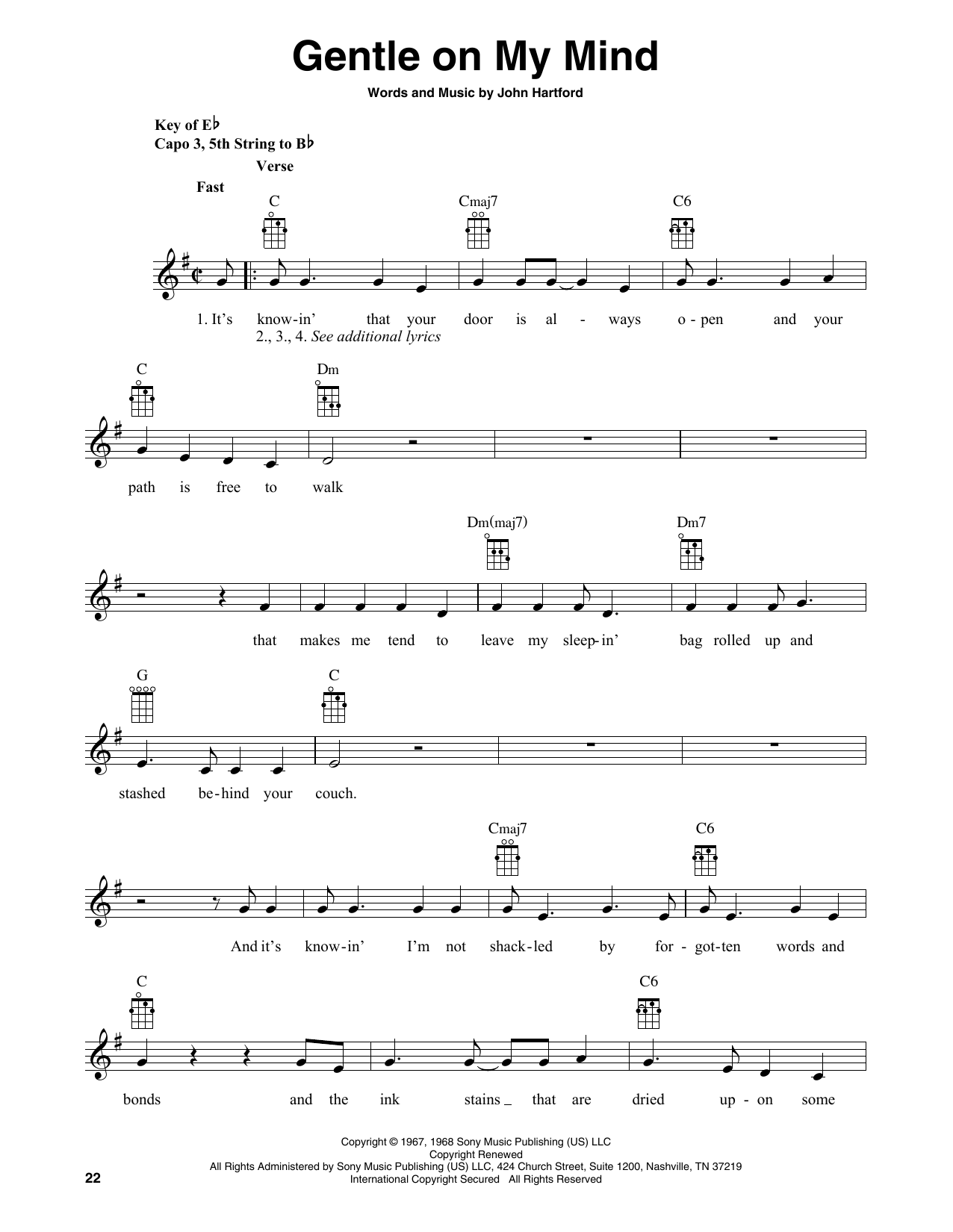 Glen Campbell Gentle On My Mind (arr. Fred Sokolow) sheet music notes and chords arranged for Banjo Tab