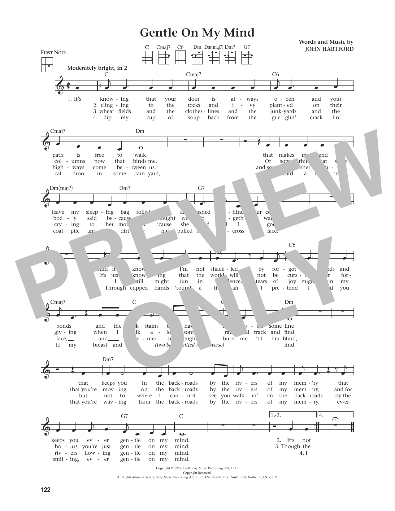 Glen Campbell Gentle On My Mind (from The Daily Ukulele) (arr. Jim Beloff) sheet music notes and chords arranged for Ukulele