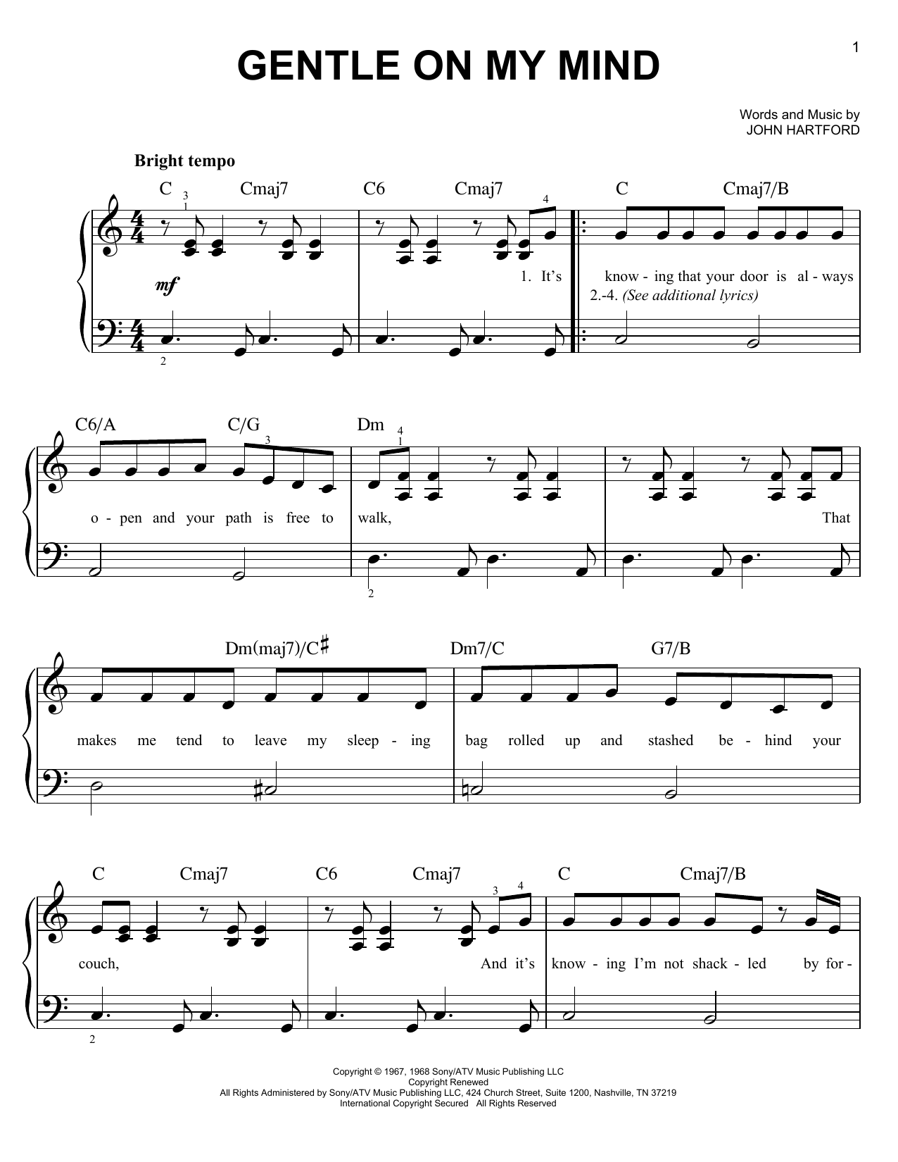 Glen Campbell Gentle On My Mind sheet music notes and chords arranged for Baritone Ukulele