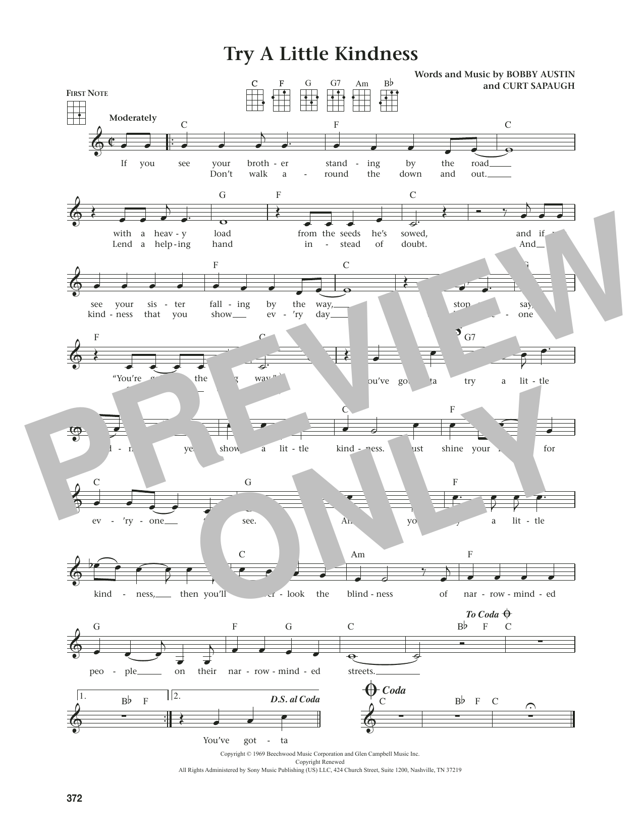 Glen Campbell Try A Little Kindness (from The Daily Ukulele) (arr. Jim Beloff) sheet music notes and chords arranged for Ukulele