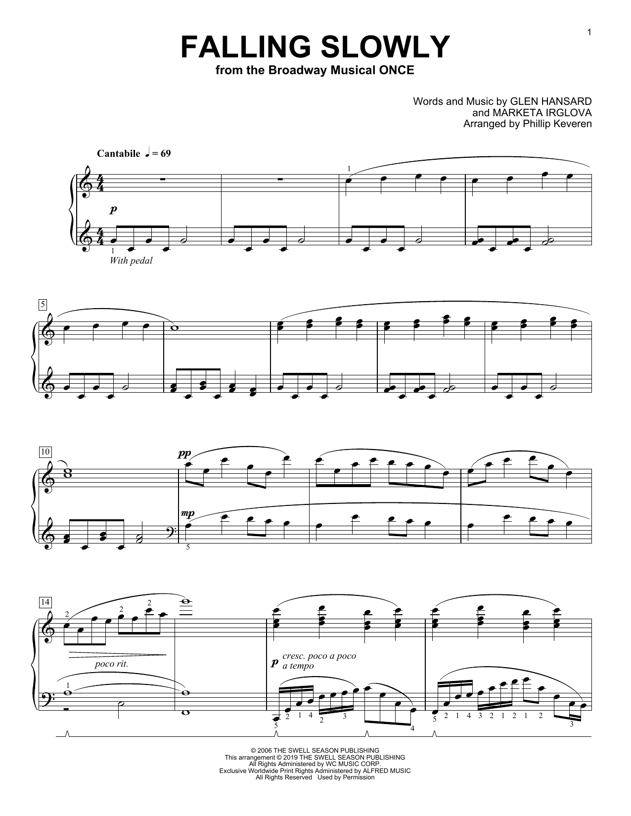 Glen Hansard & Marketa Irglova Falling Slowly [Classical version] (from the musical Once) (arr. Phillip Keveren) sheet music notes and chords arranged for Piano Solo