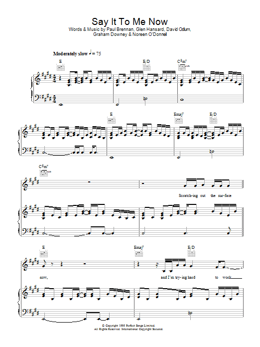 Glen Hansard Say It To Me Now (from Once) sheet music notes and chords arranged for Guitar Chords/Lyrics