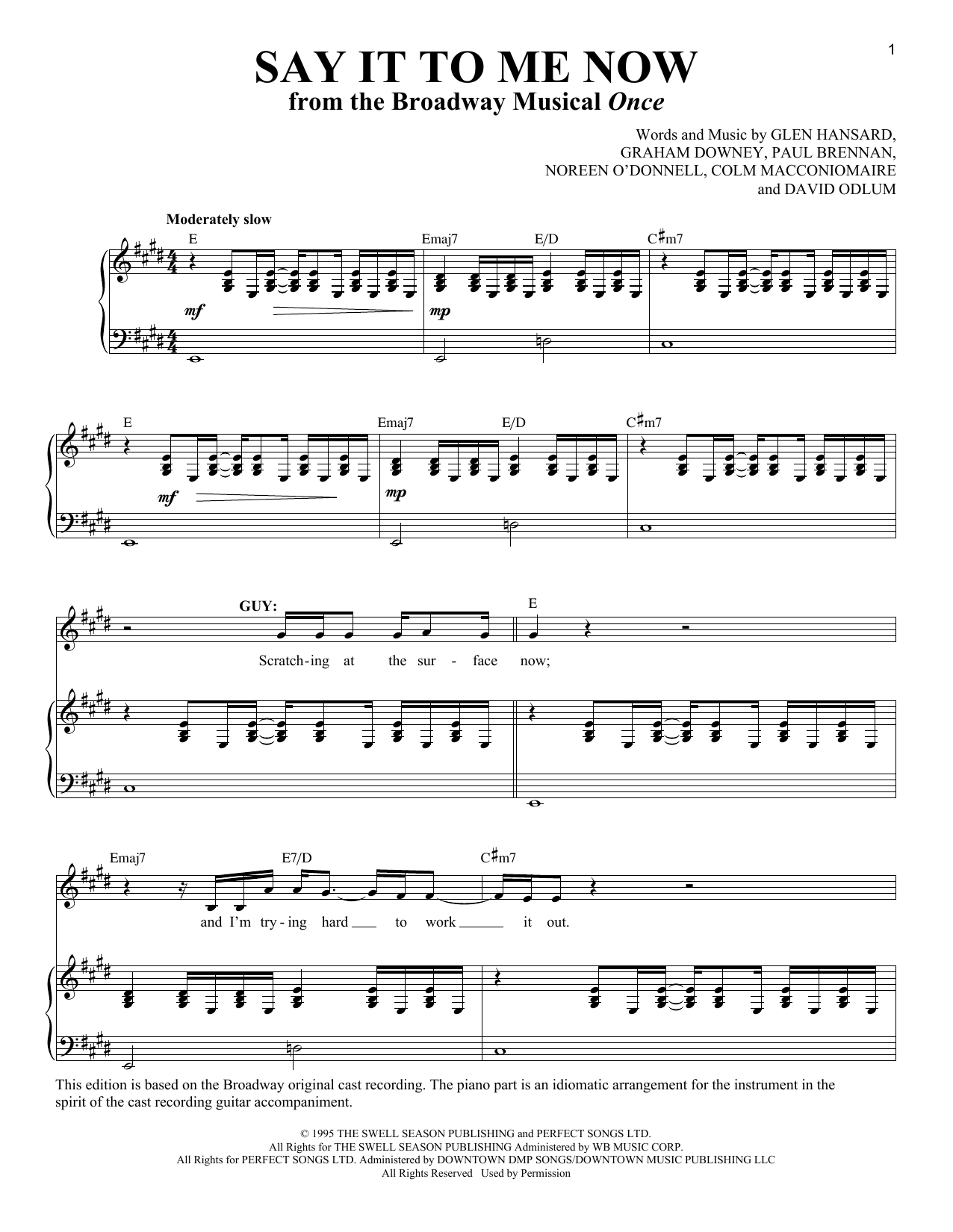 Glen Hansard Say It To Me Now sheet music notes and chords arranged for Piano & Vocal