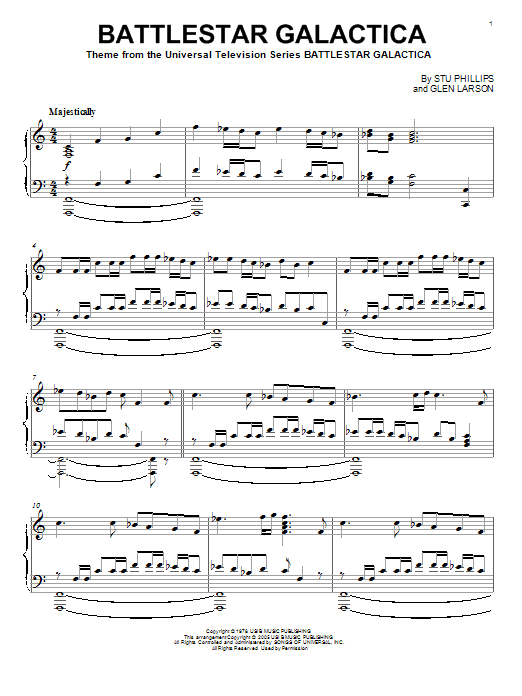 Glen Larson Battlestar Galactica sheet music notes and chords arranged for Piano Solo