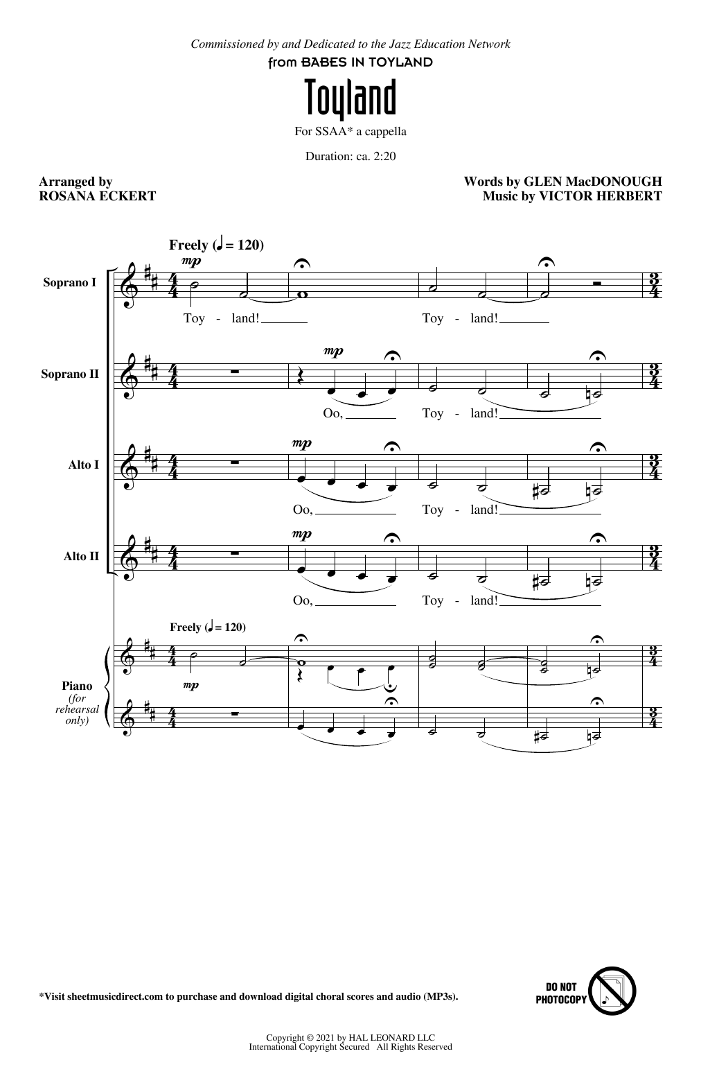 Glen MacDonough and Victor Herbert Toyland (from Babes In Toyland) (arr. Rosana Eckert) sheet music notes and chords arranged for SSAA Choir