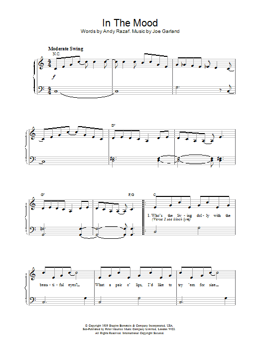 Glen Miller In The Mood sheet music notes and chords arranged for Piano Solo