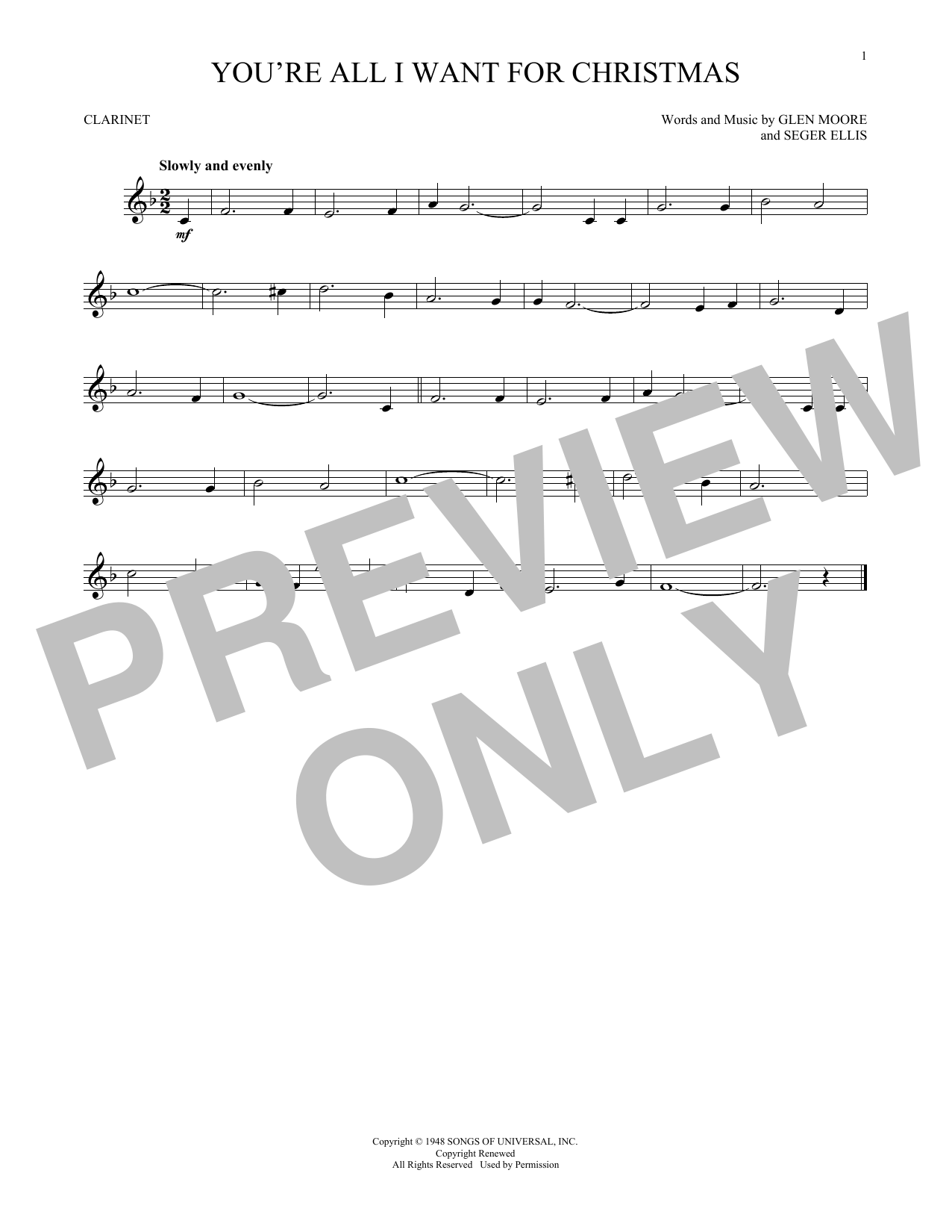 Glen Moore & Seger Ellis You're All I Want For Christmas sheet music notes and chords arranged for Cello Solo