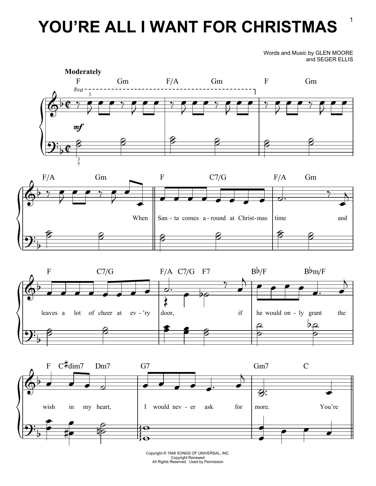 Glen Moore You're All I Want For Christmas sheet music notes and chords arranged for Real Book – Melody, Lyrics & Chords