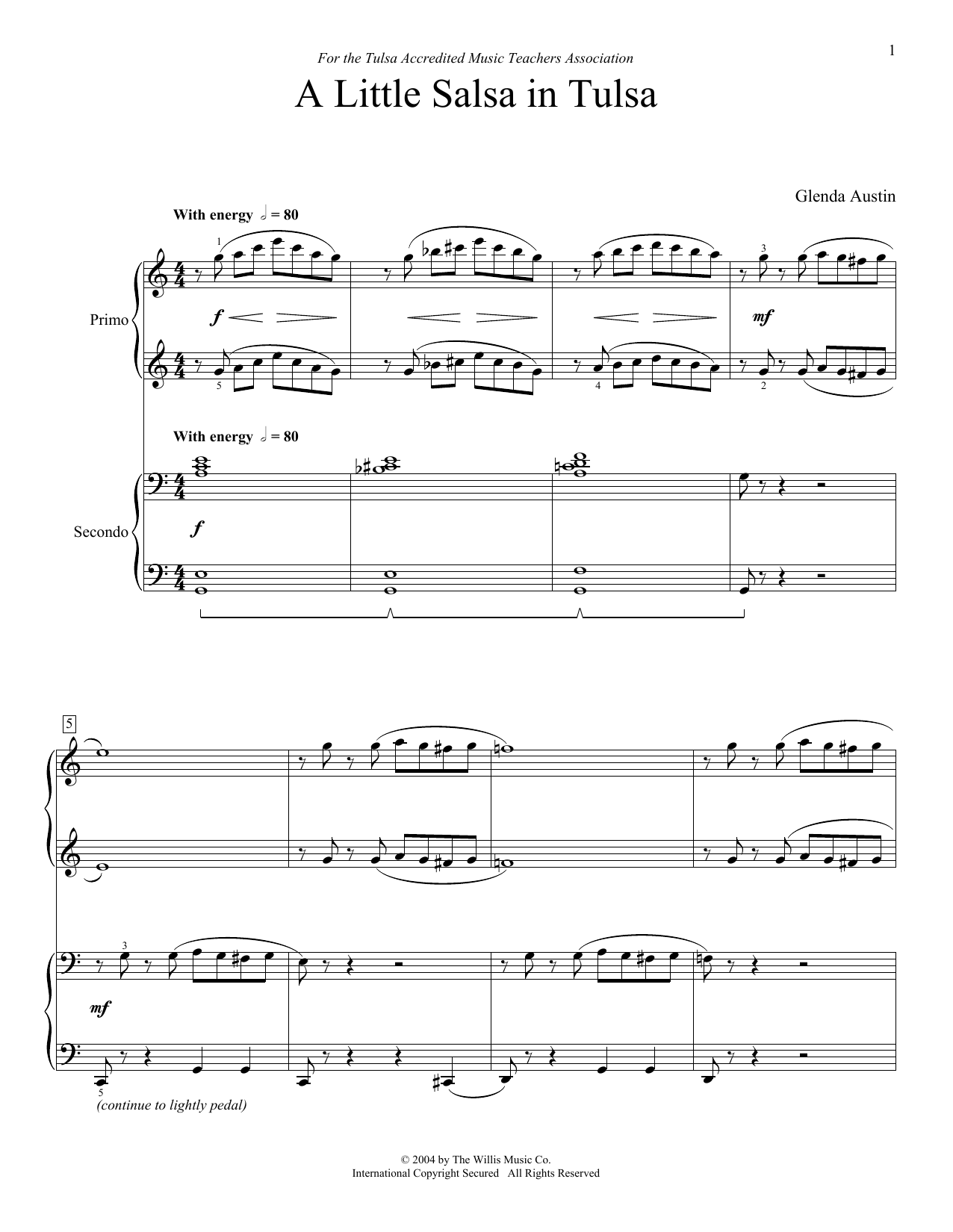 Glenda Austin A Little Salsa In Tulsa sheet music notes and chords arranged for Piano Duet