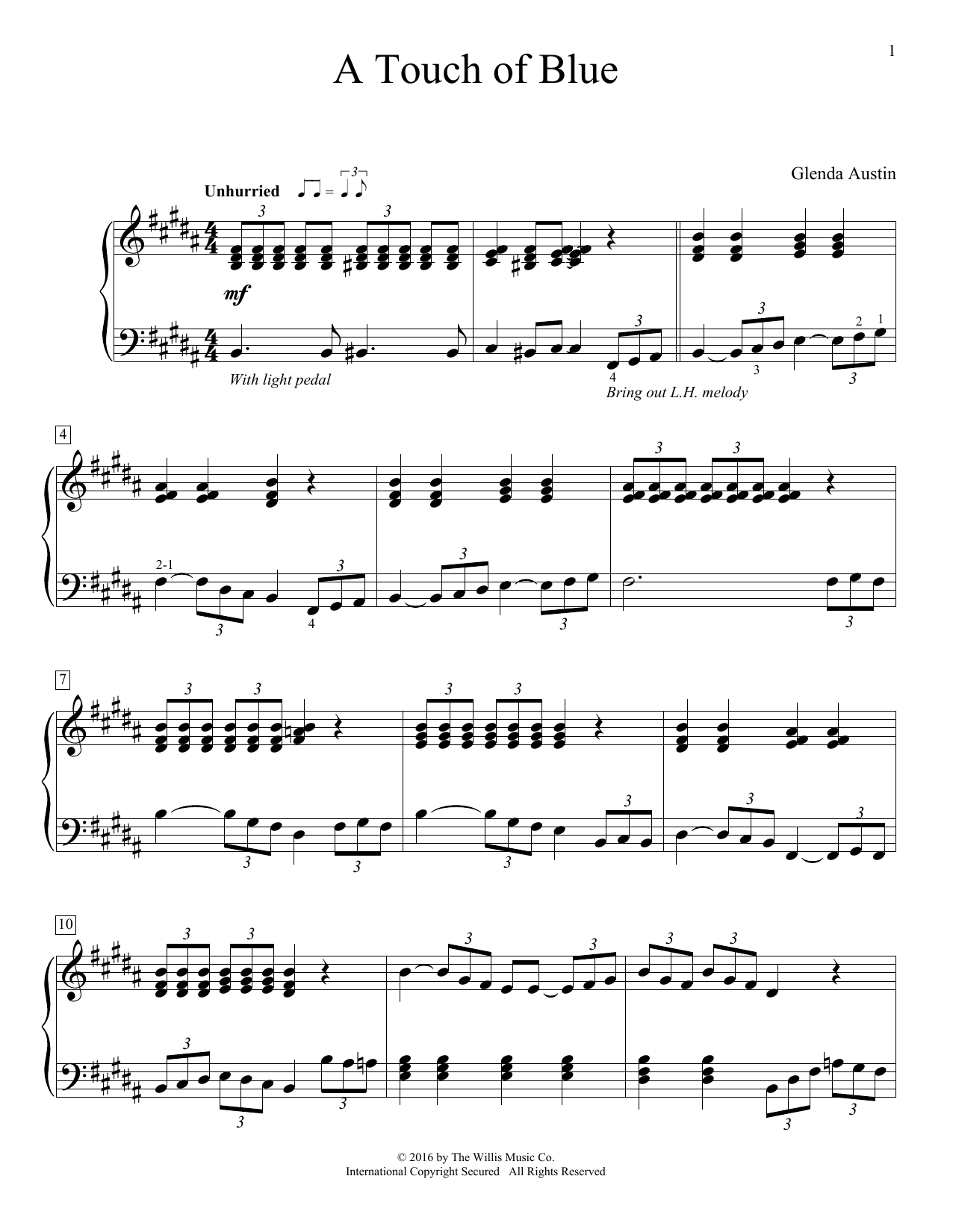 Glenda Austin A Touch Of Blue sheet music notes and chords arranged for Piano Solo