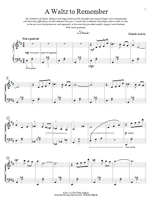 Glenda Austin A Waltz To Remember sheet music notes and chords arranged for Educational Piano