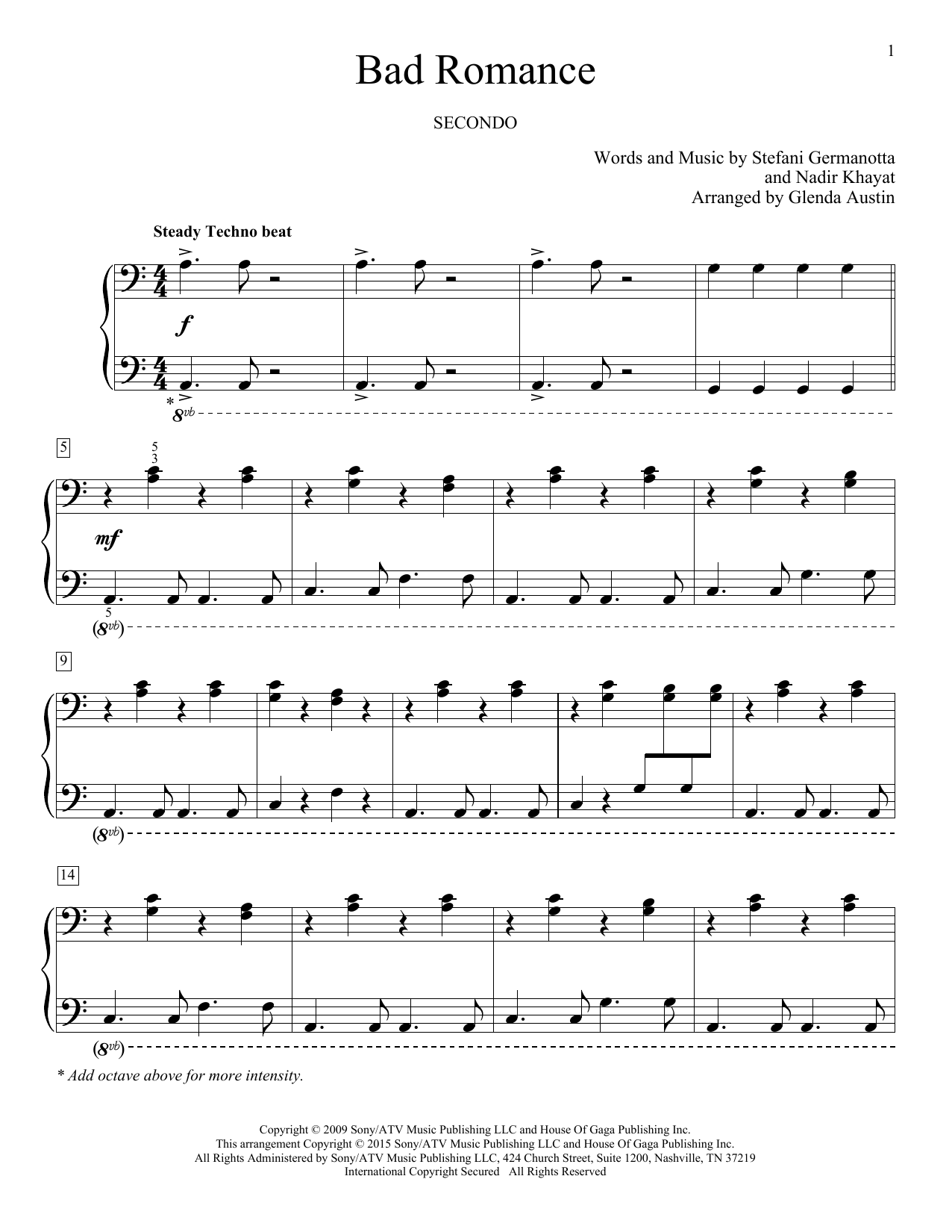 Glenda Austin Bad Romance sheet music notes and chords arranged for Piano Duet