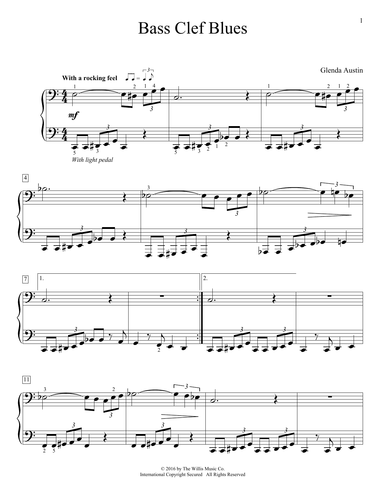 Glenda Austin Bass Clef Blues sheet music notes and chords arranged for Piano Solo