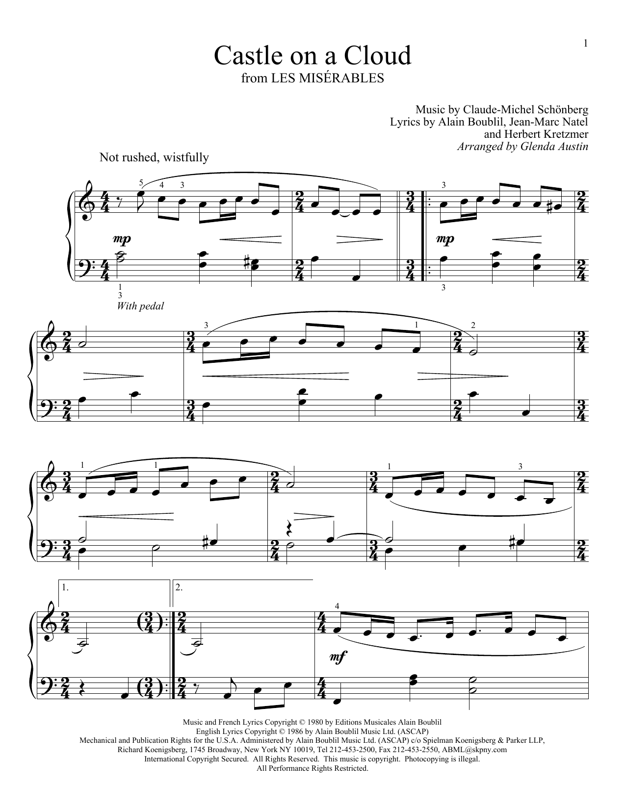 Glenda Austin Castle On A Cloud sheet music notes and chords arranged for Educational Piano