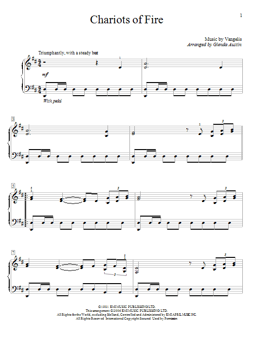Glenda Austin Chariots Of Fire sheet music notes and chords arranged for Educational Piano