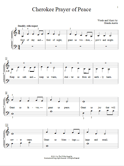 Glenda Austin Cherokee Prayer Of Peace sheet music notes and chords arranged for Educational Piano