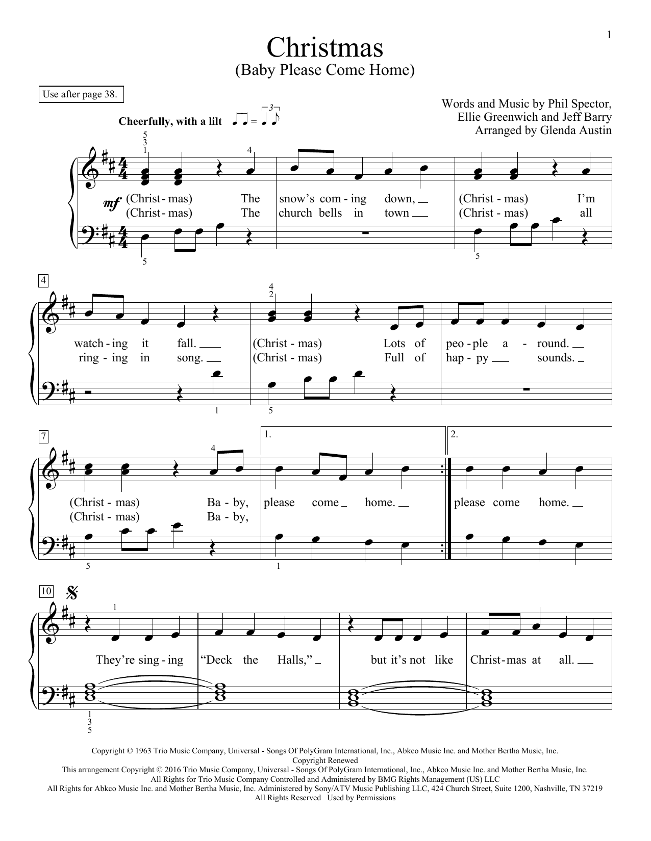 Glenda Austin Christmas (Baby Please Come Home) sheet music notes and chords arranged for Educational Piano