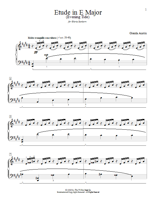 Glenda Austin Etude In E Major (Evening Tide) sheet music notes and chords arranged for Educational Piano