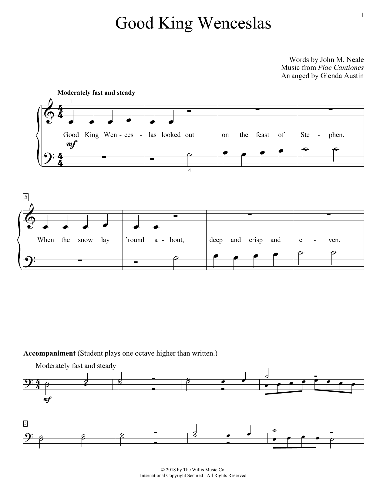 Glenda Austin Good King Wenceslas sheet music notes and chords arranged for Educational Piano