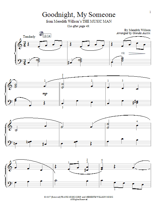 Glenda Austin Goodnight, My Someone sheet music notes and chords arranged for Educational Piano