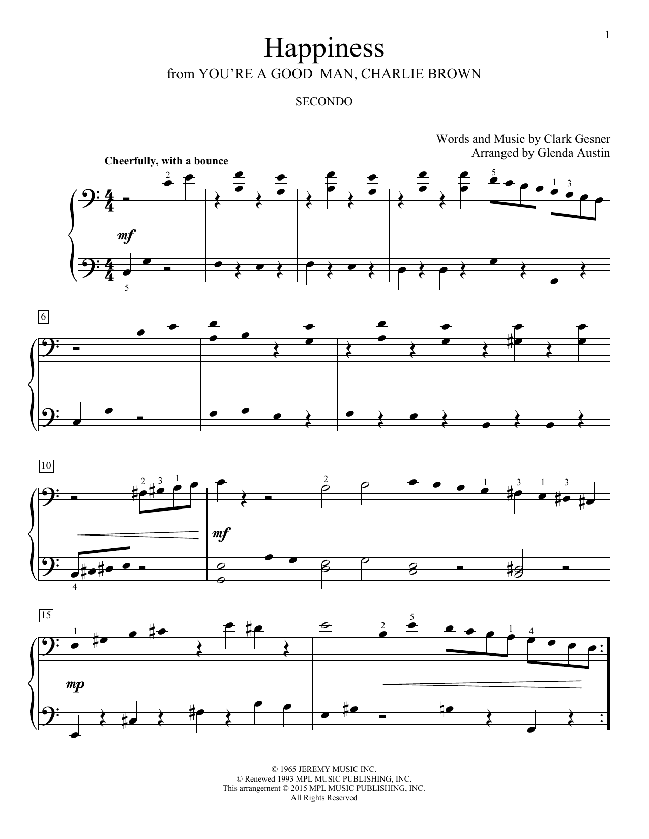 Glenda Austin Happiness sheet music notes and chords arranged for Piano Duet