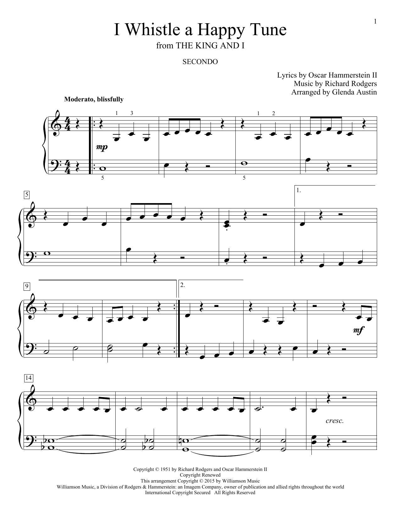 Glenda Austin I Whistle A Happy Tune sheet music notes and chords arranged for Piano Duet