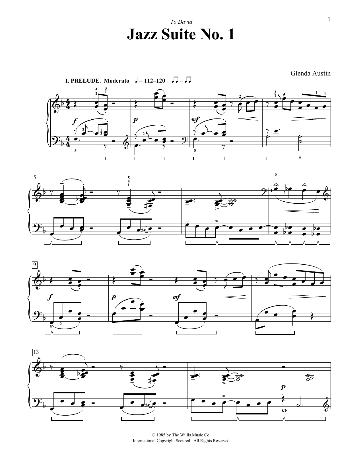 Glenda Austin Jazz Suite No. 1 sheet music notes and chords arranged for Educational Piano